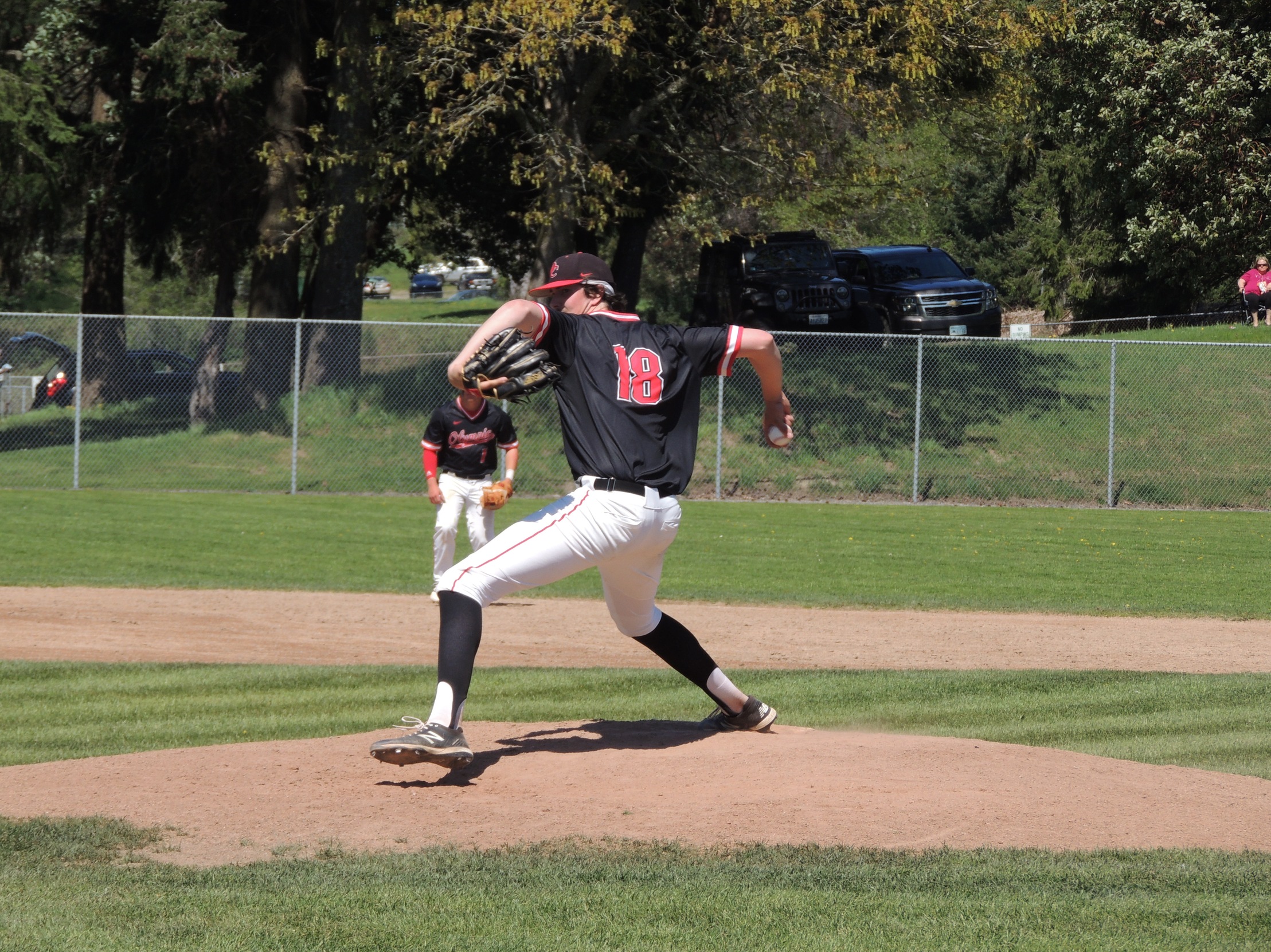 Brayden Hagerty pitches during a baseball game.